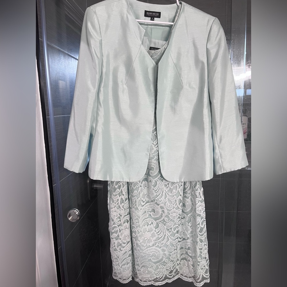 Elegant Mint Lace Dress with Jacket